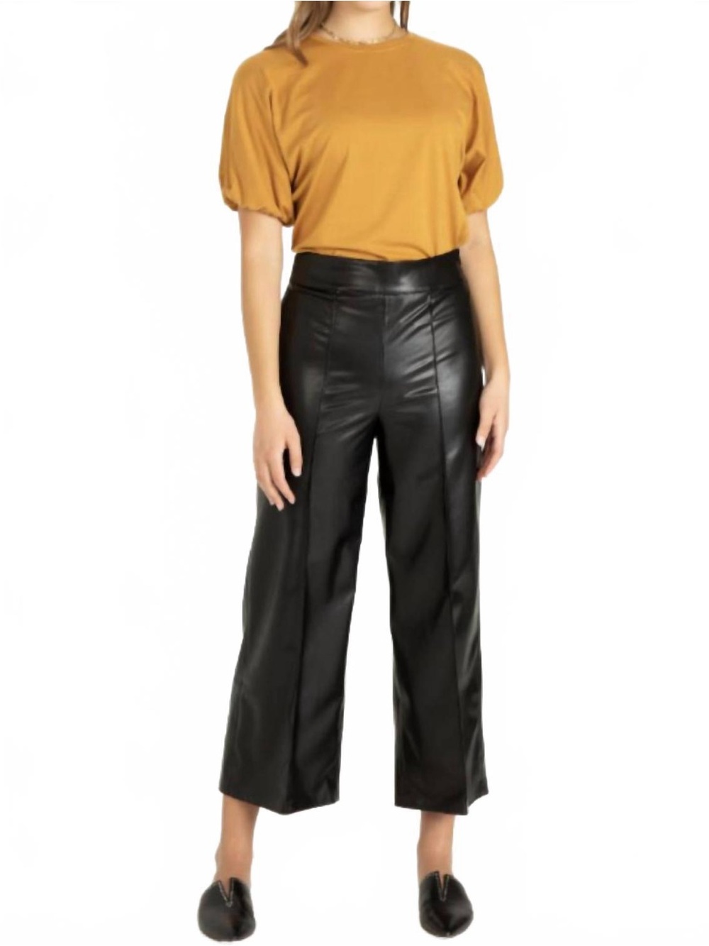Another Love Vegan Leather Wide Leg Cropped Side High Rise Pants NWT Size 14